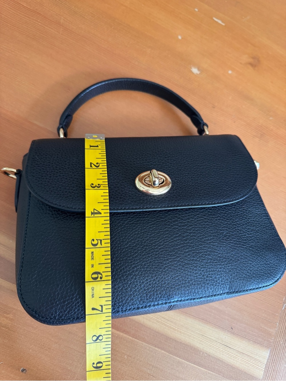 COACH Classic Black Leather Top-Handle Bag with Gold Hardware - Picture 10 of 11
